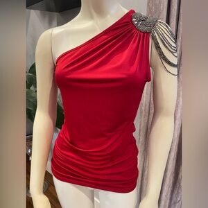 Beaded stretch Red One-Shoulder top size S